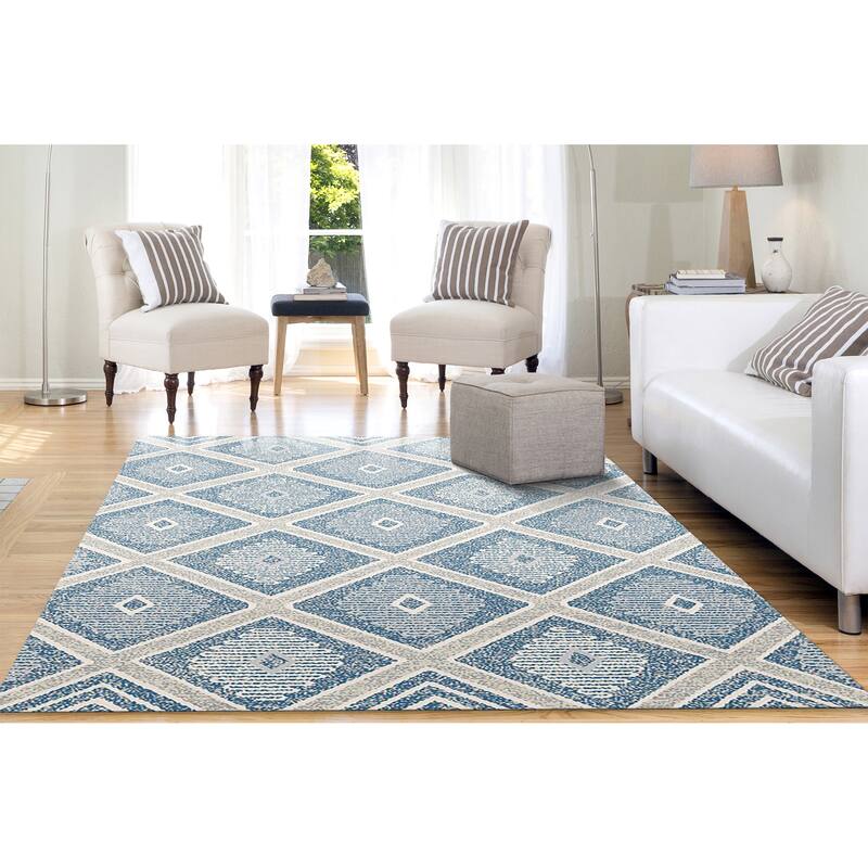 Dynamic Rugs Myth Modern Area Rug - 5'3" X 7'7" - 5'3" X 7'7" - Blue/Cream
