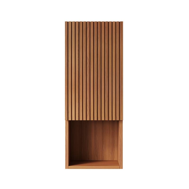 35" Tall Bathroom Wall Mounted Cabinet, Narrow Storage Cabinet with Door and Shelves, Suitable for Small Spaces - Brown Oak