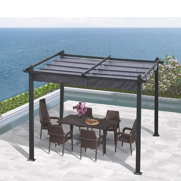 slide 3 of 6, 10x10 Ft Outdoor Patio Retractable Pergola With Canopy Sunshelter Pergola for Gardens,Terraces,Backyard Grey