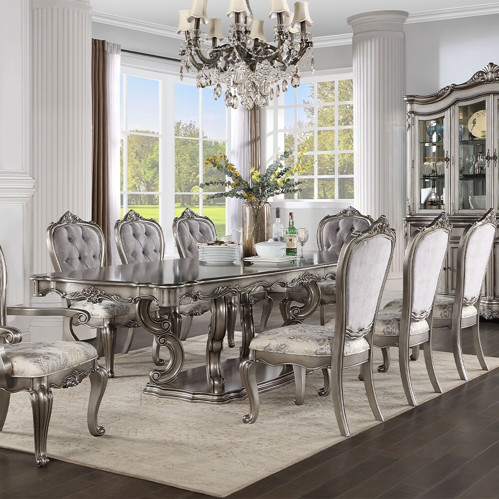Acme Ariadne Dining Table W Pedestal Antique Platinum Bed Bath