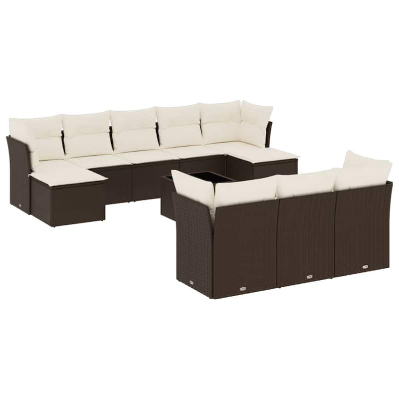 vidaXL Patio Sofa Set with Cushions Outdoor Furniture 10 Piece Poly Rattan - 21.7 x 21.7 x 14.6