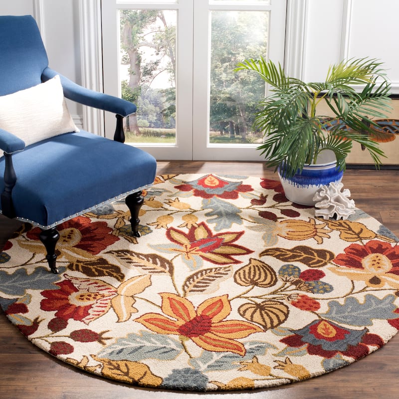 SAFAVIEH Handmade Blossom Biagina Modern Floral Wool Rug - 6' Round - Ivory/Multi