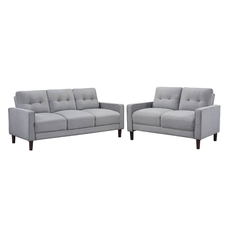 Bow 2pc Sofa Set with Track Arms and Tapered Legs, Gray Grid Tufted Fabric