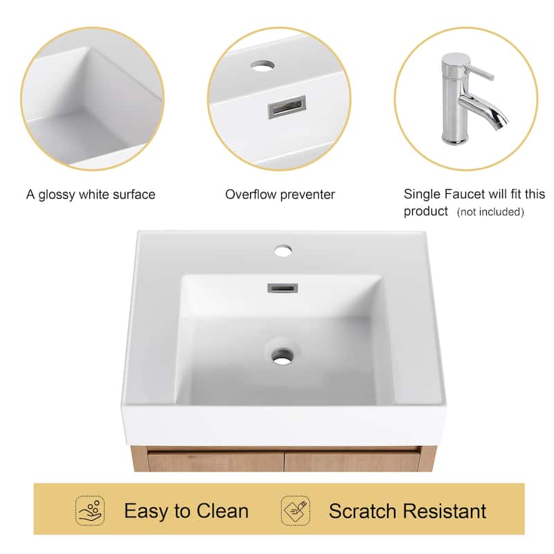 Malwee 24"/30"/48"/60" FreeStanding Bathroom Vanity, Floor Stand Bathroom Vanity with Resin Top,Soft Close Door