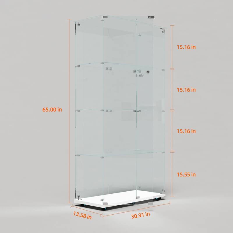 Tempered Glass Display Cabinet with Bluetooth LED Lights, Locking Casters, Wine and Curio Storage Cabinet