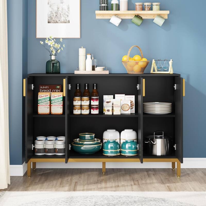 59" Luxury Black & Gold Buffet Sideboard Cabinet