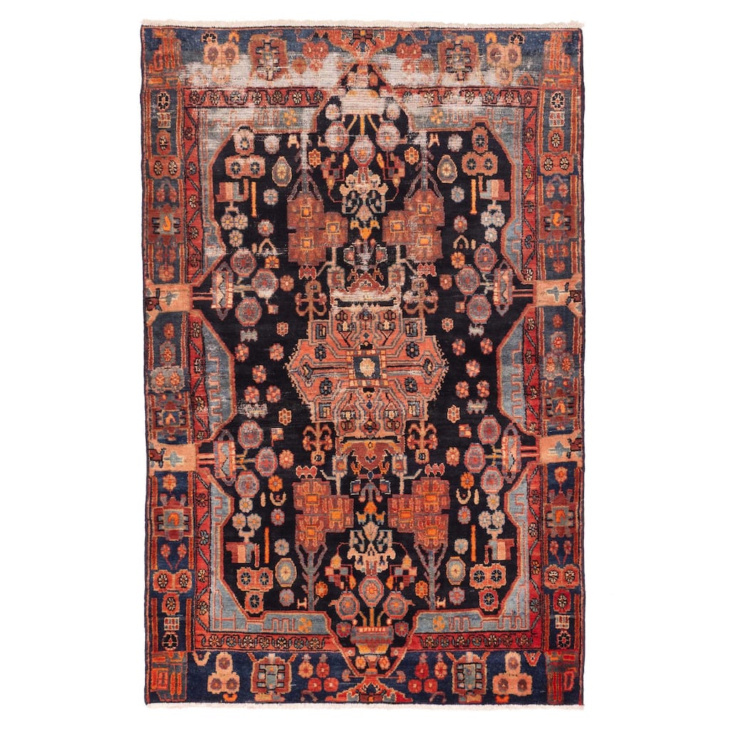 ECARPETGALLERY Hand-knotted Anatolian Vintage Dark Navy Wool Rug - 4'10 x 7'5