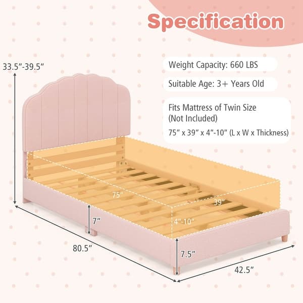Costway Kids Twin Platform Bed Frame Upholstered Twin Size Bed with