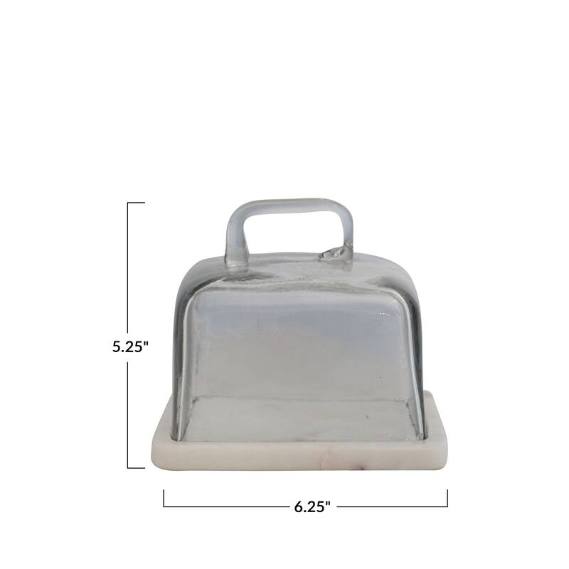 Glass Cloche with Marble Base - 6.3"L x 6.3"W x 5.3"H - 6.3"L x 6.3"W x 5.3"H