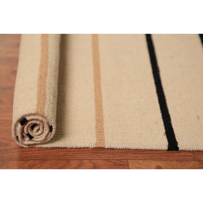 Striped Nomad Kilim Oriental Area Rug Handmade Wool Carpet - 9'0"x 11'9"