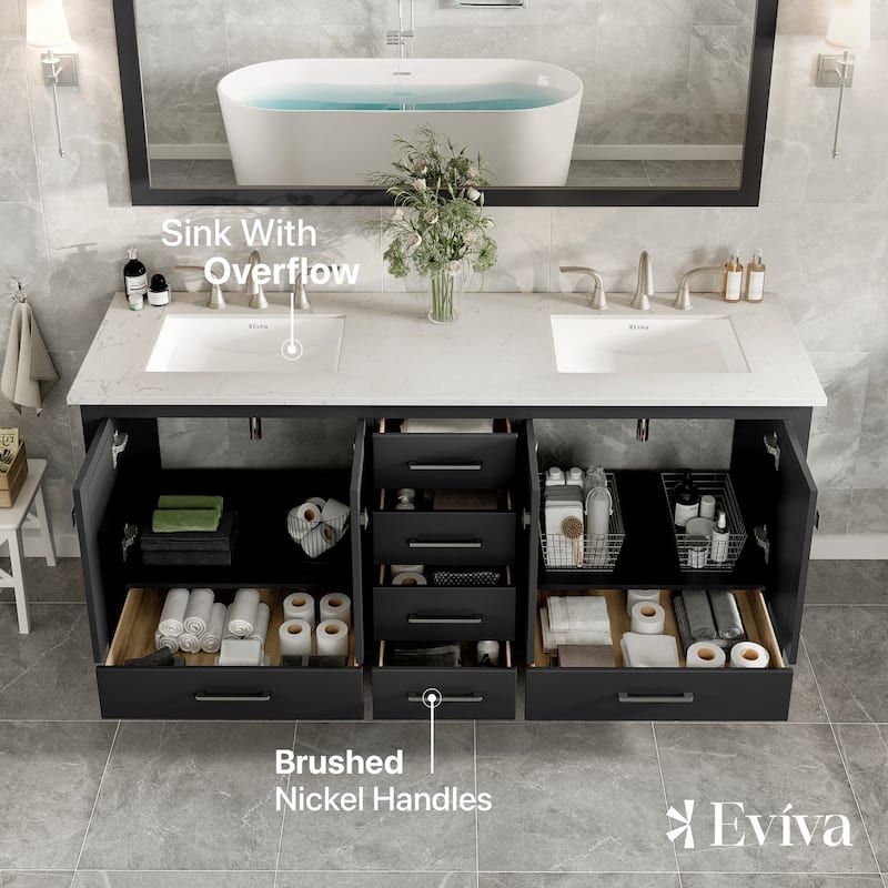 Aberdeen 72"W x 22"D Espresso DS Bath Vanity with Carrara Quartz Top