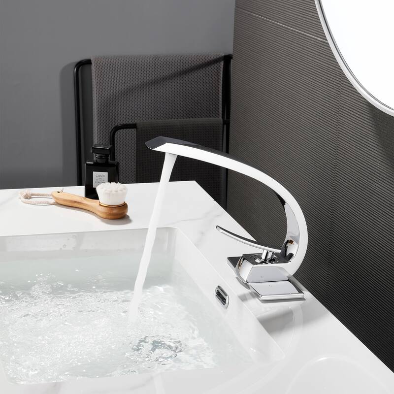 Modland C-Shaped Single Hole Bathroom Faucet, 500K Cycle CUPC Certified, 6-Inch Cover Plate, Black / Gold / Nickel / Chrome