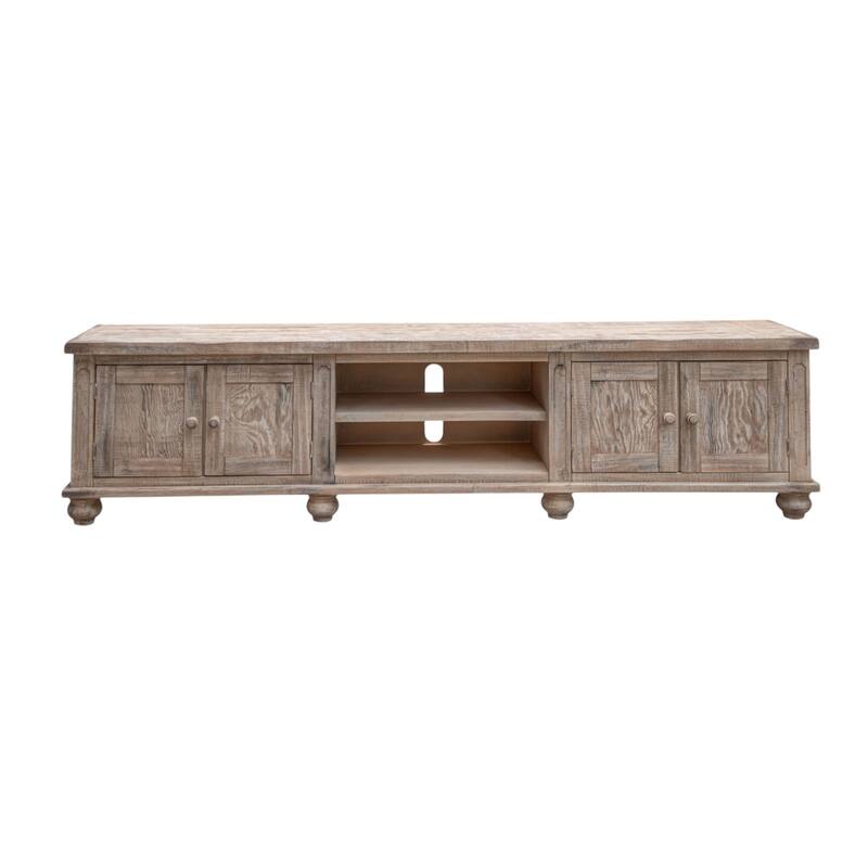HomeRoots 93" Desert Sand Solid Wood Cabinet Enclosed Storage Distressed TV Stand - 93' X '27' X '15.75