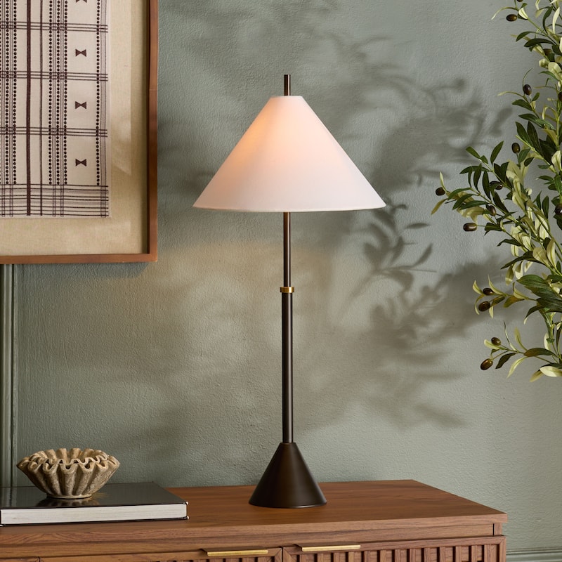 SAFAVIEH Couture Troye, 30-inch, Metal Table Lamp - 12"W x 12"D x 30"H - Antique Silver