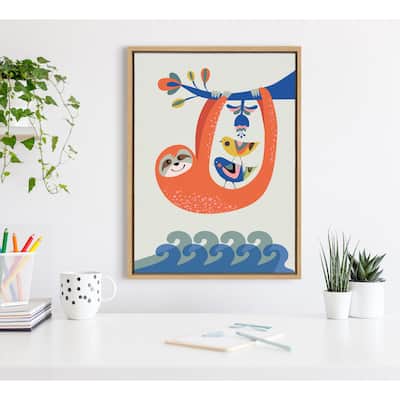 Kate and Laurel Sylvie Little Sloth Framed Canvas by Rachel Lee