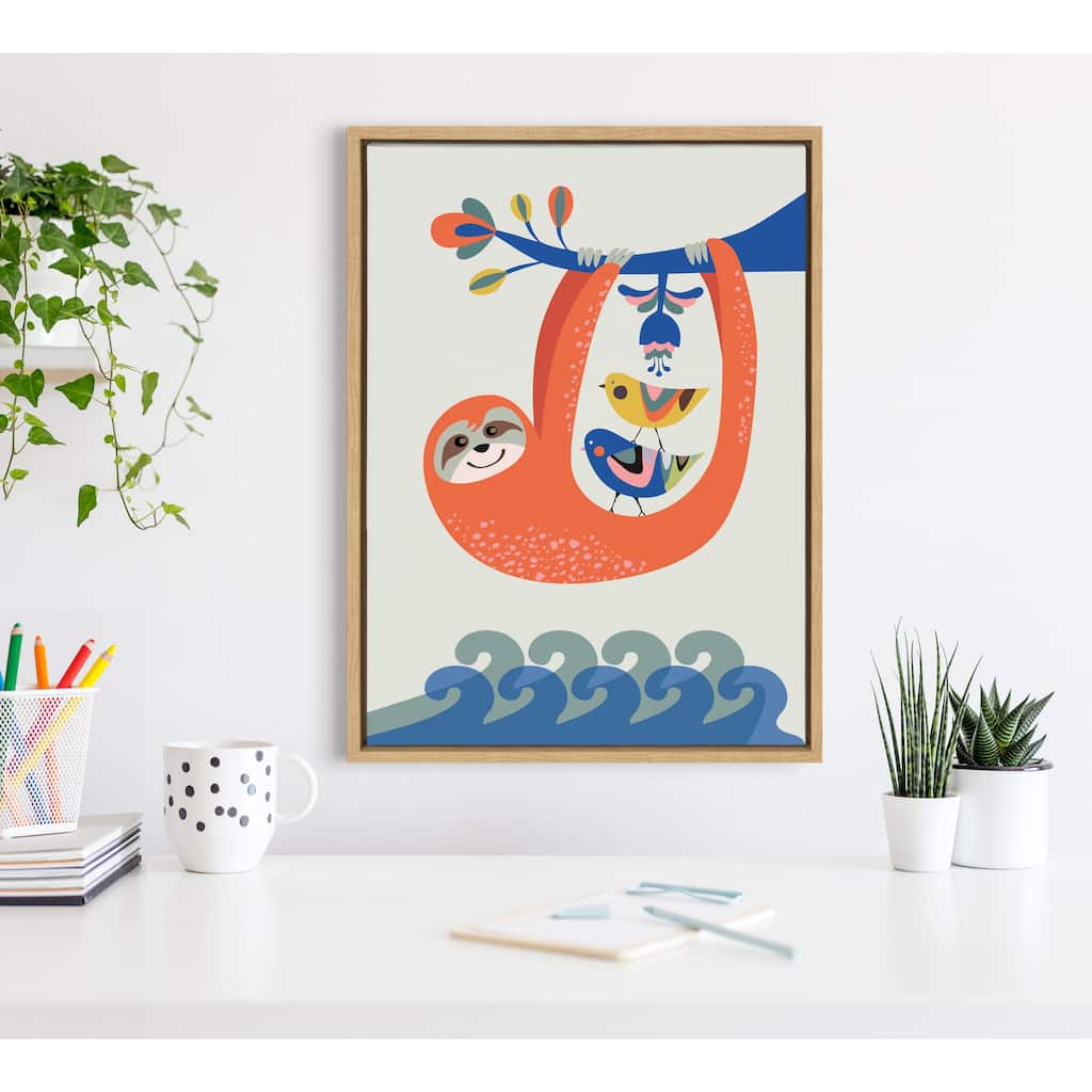 Kate and Laurel Sylvie Little Sloth Framed Canvas by Rachel Lee
