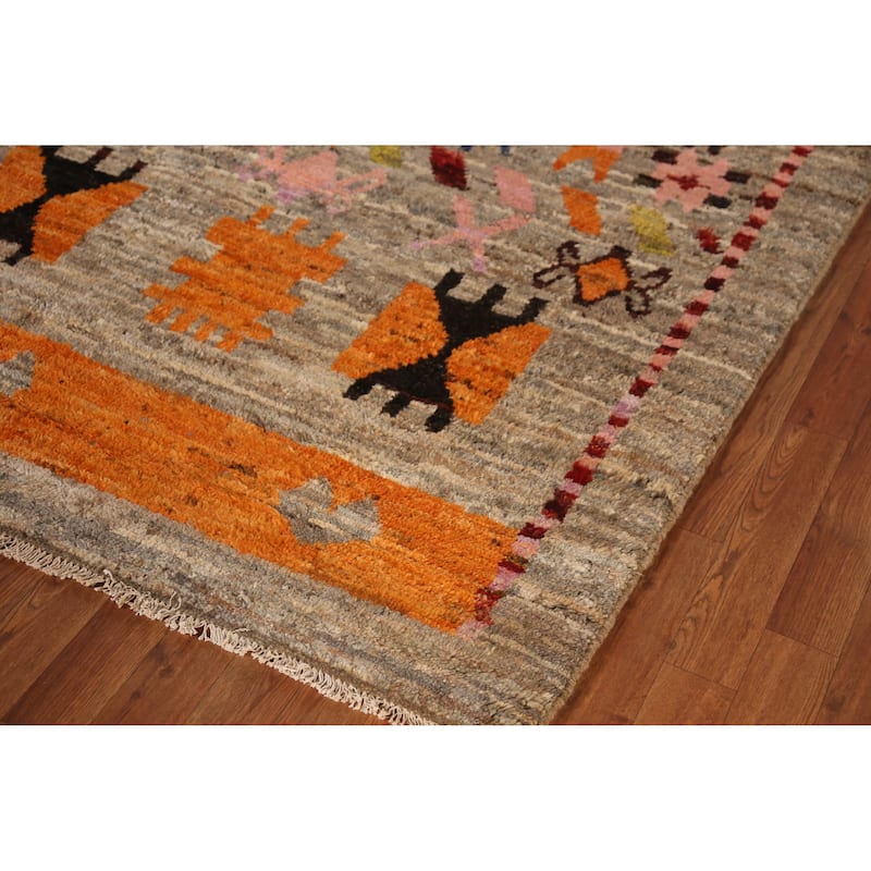 Geometric Moroccan Oriental Area Rug Handmade Brown Wool Carpet - 5'9" x 7'7"