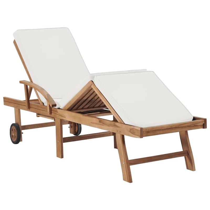 vidaXL Sun Lounger with Cushion Solid Teak Wood Cream