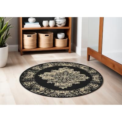 Lomet Power Loomed Distressed Geometric Non Skid Stain Resistant Area Rug By HomeRoots - 63' X '63' X '0.5