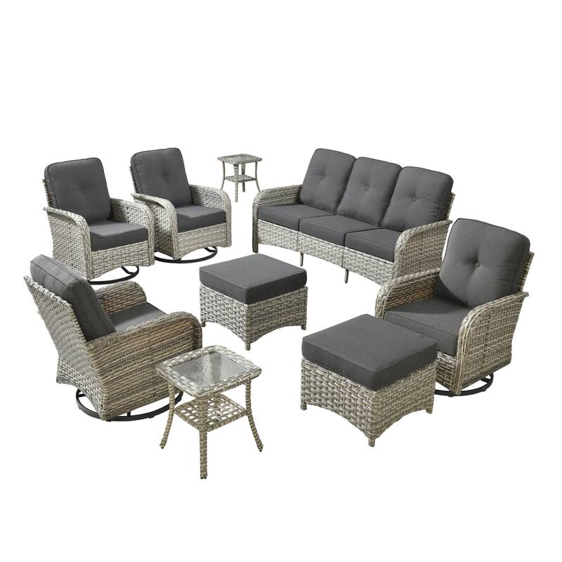 OVIOS 9-piece Patio Wicker Conversation Furniture Set