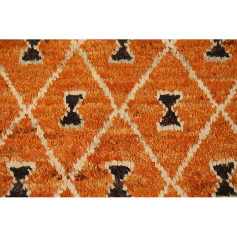 Trellis Moroccan Oriental Area Rug Handmade Orange Wool Carpet - 6'10" x 9'9"