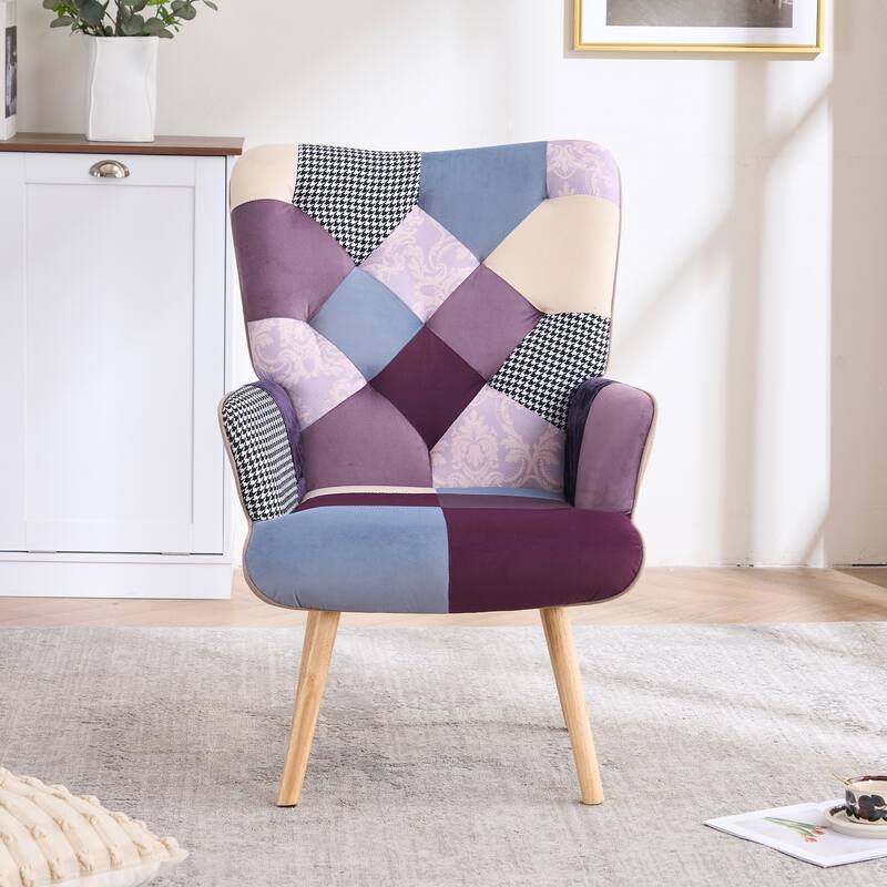 FERPIT Upholstered Wingback Accent Chair with Rubberwood Legs & Levelers