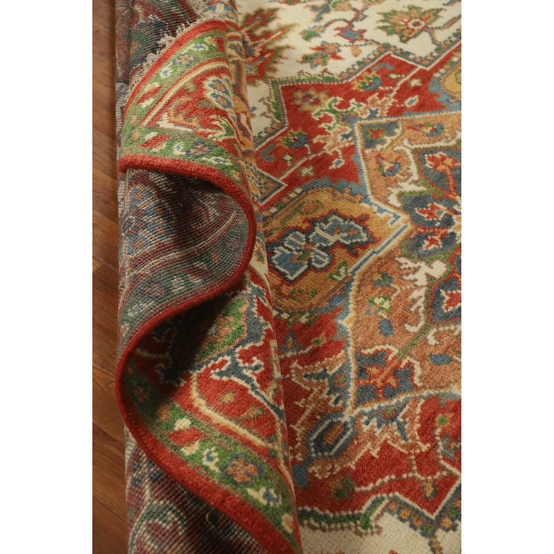 Medallion Heriz Serapi Indian Rug Hand-Knotted Wool Carpet - 7'10" x 9'8"