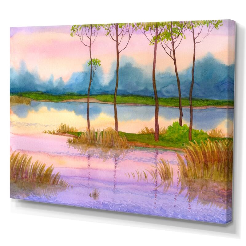 Designart "Spring Sunrise By The Lake" Traditional Canvas Wall Art