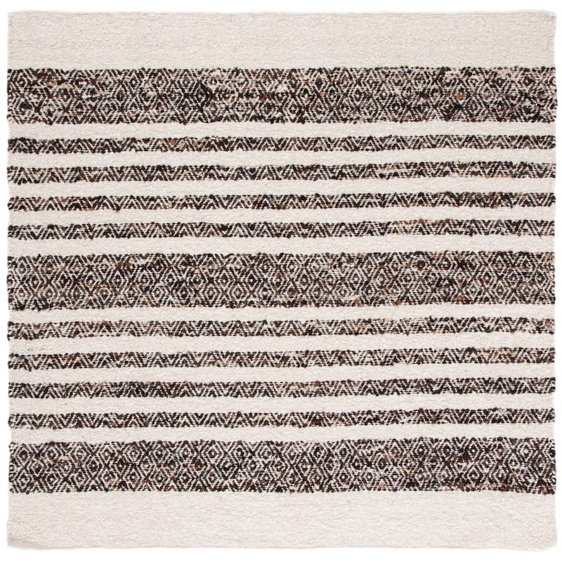 SAFAVIEH Handmade Natura Anneke Stripe Wool Rug - 6' Square - Black/Ivory