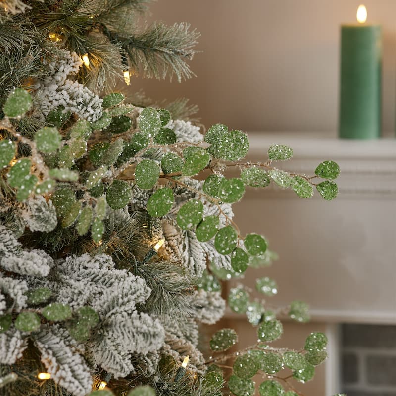 Set of 12 Green Glittered Silver Dollar Artificial Christmas Sprays 32"