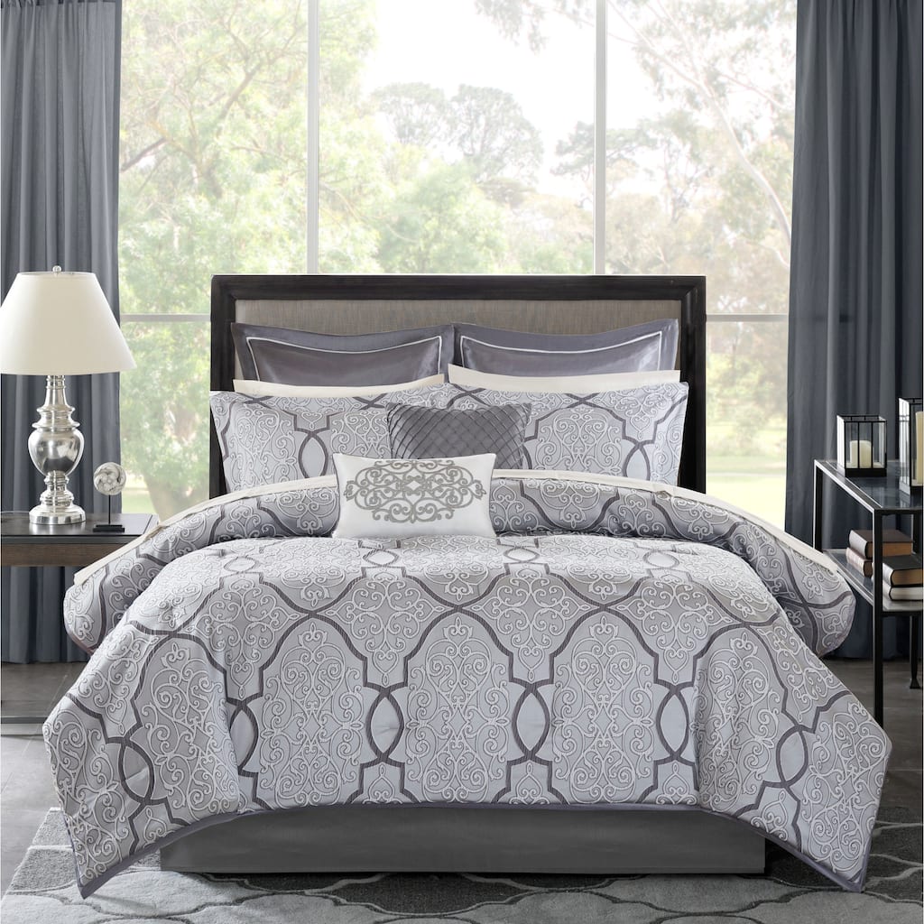 Madison Park Anouk Silver 12 Piece Comforter Set with Cotton Bed Sheets