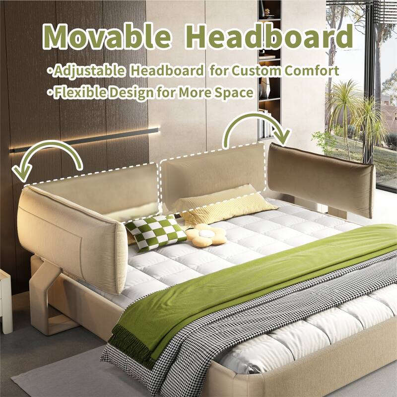 King Size Cloud Bed Frame with Oversized Movable Headboard, Chenille Upholstered Platform Bed with Metal & Wood Support