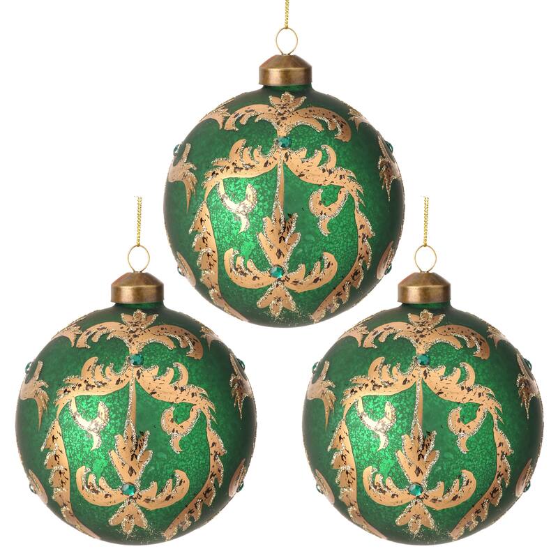 4" Glass Highlands Ball Ornament Set of 3