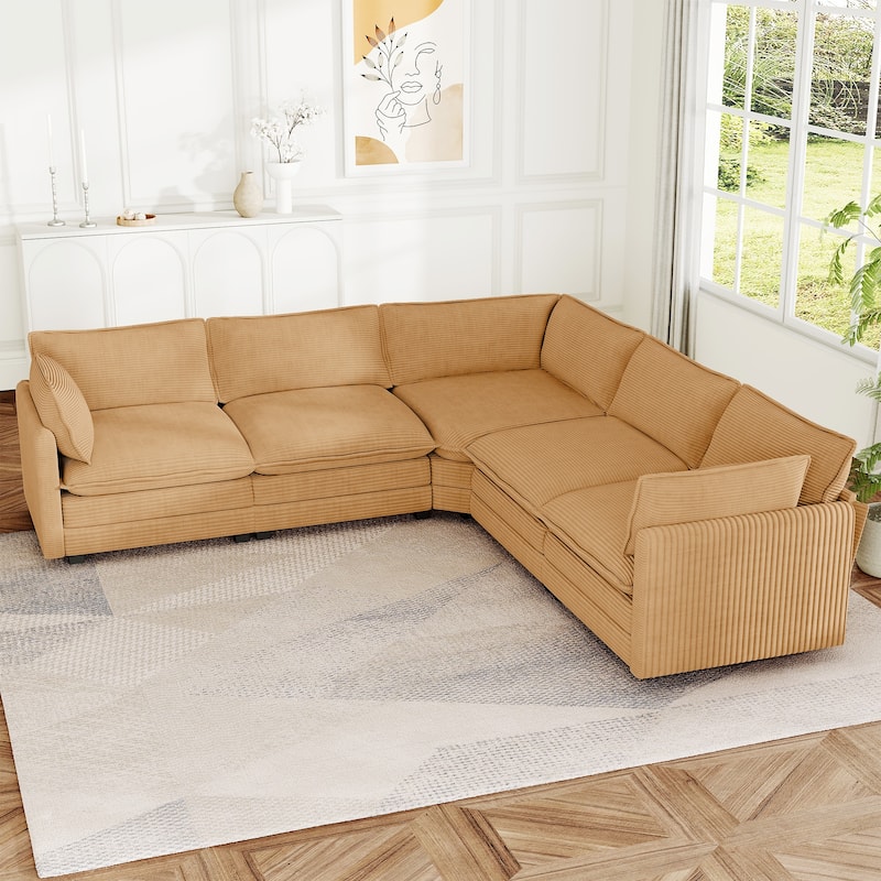 148" Overised 4 Seater Corduroy Clud Couch Modular Sectional Sofa for Living Room - Yellow