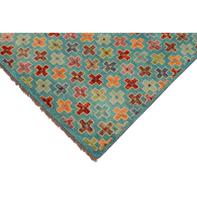 Eclectic Balochi Galvan Blue/Rust Hand Knotted Wool Rug - 3'4'' x 4'11''