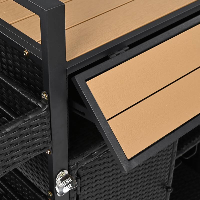 52.8"W Wicker Outdoor Grill cart with Extended Plastic Wood Table Top, Rolling Kitchen Island on Wheels with Storage Cabinet