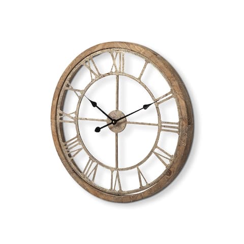 Mething 25" Light Brown Solid Wood Wall Clock - 24.8L x 25.0W x 2.0H
