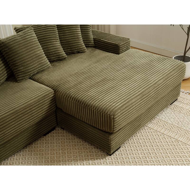 Oversized Two-Piece Couches, L Shaped Sofa, Corduroy, Right Chaise Daybed,with Armrests,Eight Throw Pillows,Corner Sofa