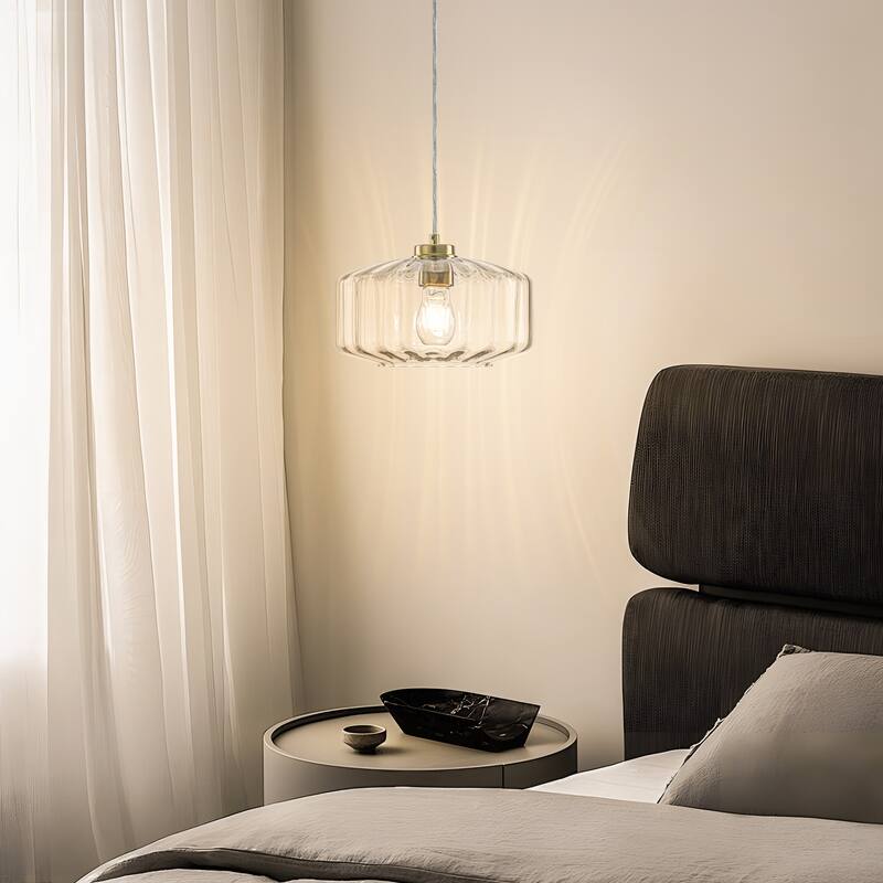 Starsky 1-Light Textured Glass Drum Pendant Light