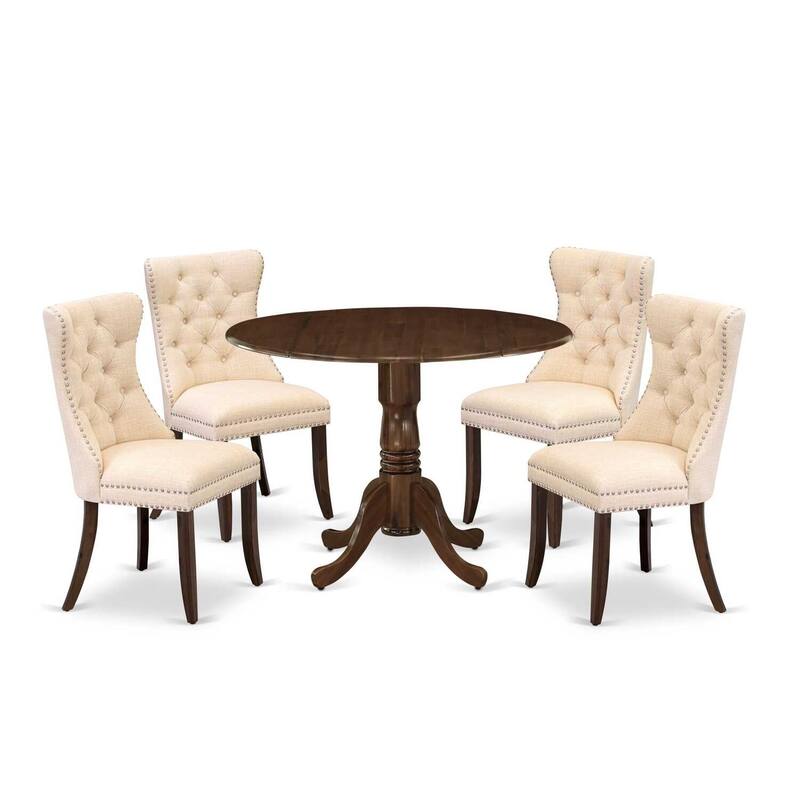 5 Piece Dining Set - Round Table with Dropleaf & 4 Padded Chairs - Kitchen Table Set