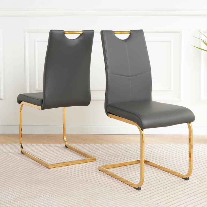Modern Charcoal PU dining chair Living room chair upholstered chair, Gold-plated metal chair leg design, kitchen, living