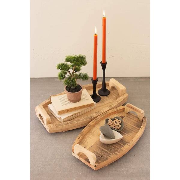 slide 1 of 3, Set Of Two Oval Wooden Trays - 21-inch Length Goldon