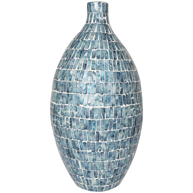 Mother of Pearl Shell Handmade Mosaic Inspired Decorative Vase - Blue - Roche River Decor