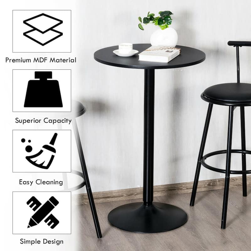 Gymax 4 PCS Round Pub Table 24'' Bistro Bar Cocktail Table w/Metal