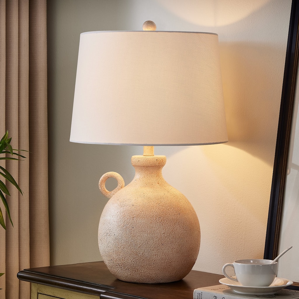 Maxax 25'' White Coastal Rustic Dimmable Ceramic Resin Bedroom Living Room Bedside Desk Nightstand Table Lamps With USB Port