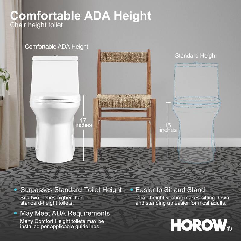 HOROW One-piece 0.8 GPF/1.28 GPF High Efficiency Dual Flush Elongated Toilet in. White Soft-Close Seat Included ADA Height