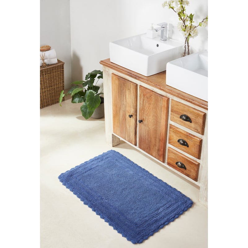 Better Trends Bath Rugs 100% Cotton Soft & Water Absorbent Reversible Tufted Bathroom Rug for Shower, Sink Mats Lilly Crochet - 24" x 40" Rectangle - Blue