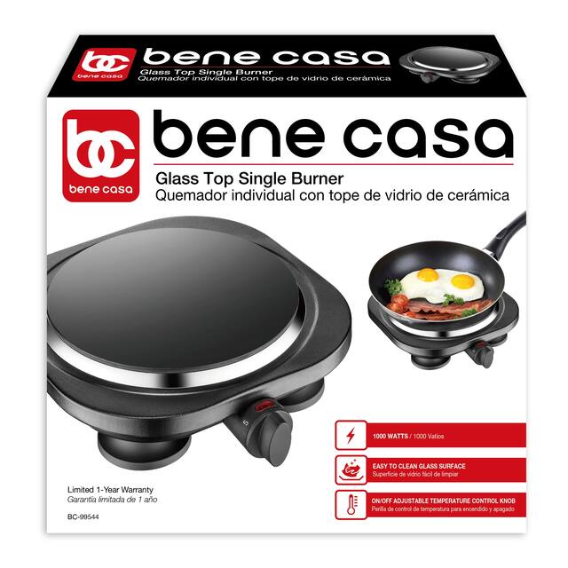 Bene Casa glass top single electric burner, ceramic burner, 1000-watt burner,