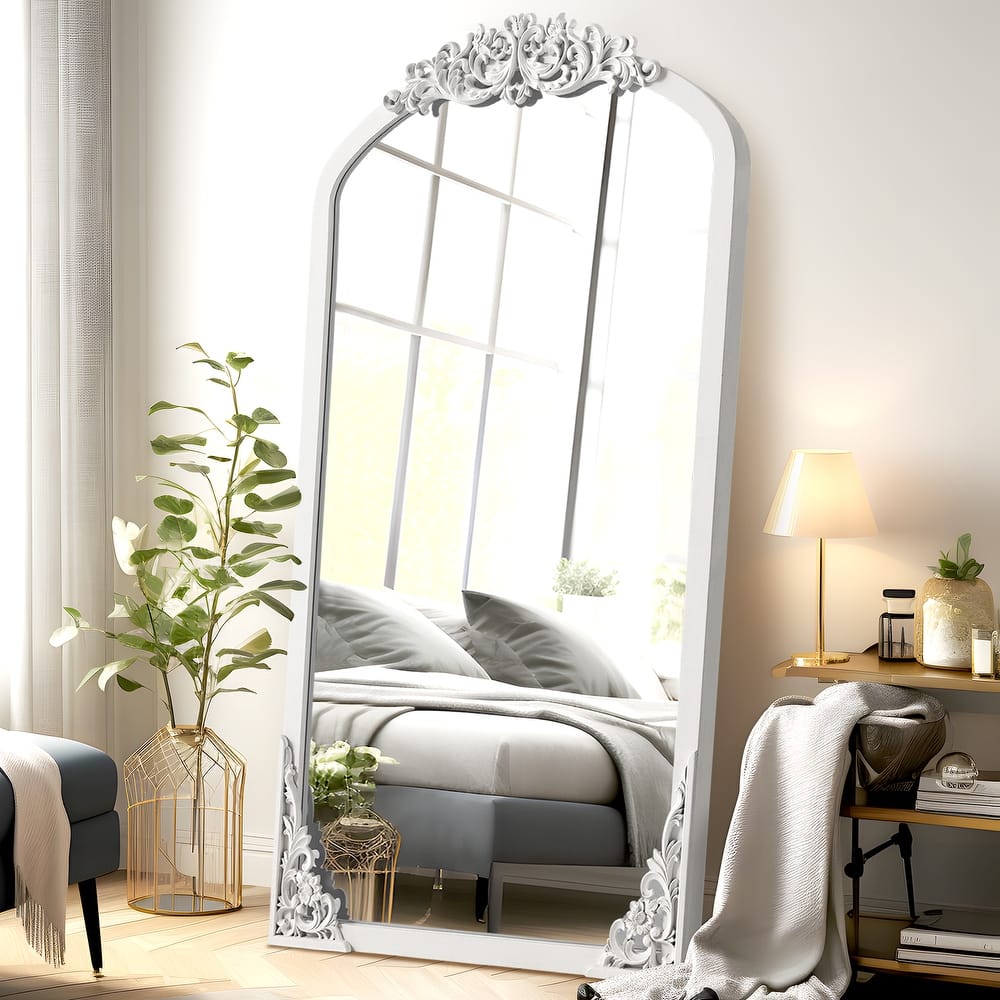 Lumioca Carved Solid Wood Arched Standing Mirror Wall Mirror
