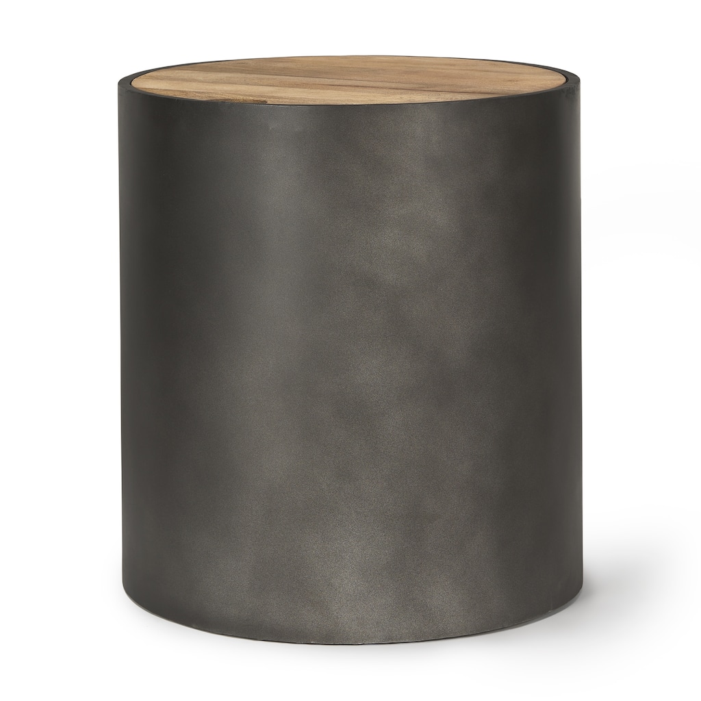 Eclipse Gunmetal Grey Drum Base w/ Medium Brown Solid Wood Top End Table